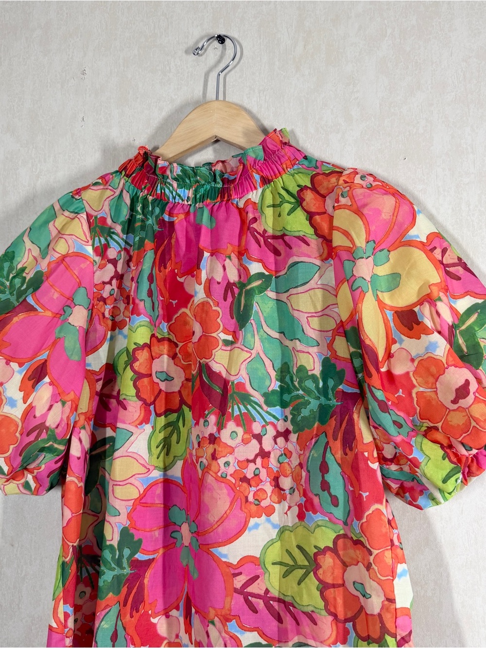 THML Women’s Sprout Of Spring Puff Sleeve Floral Blouse Top in Multicolor L - Picture 4 of 11
